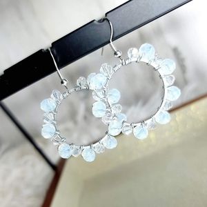 HANDMADE WIRE WRAPPED CRYSTAL HOOP EARRINGS ONE OF A KIND.